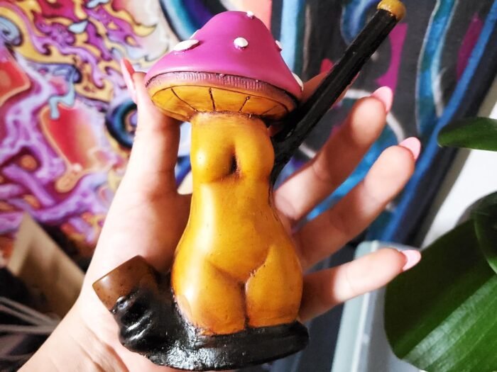 Sexy Body Mushroom Figurine - Handmade Pink Erotic Art Nature Trippy Natural Coconut Bowl Gifts for Smokers - Image 2