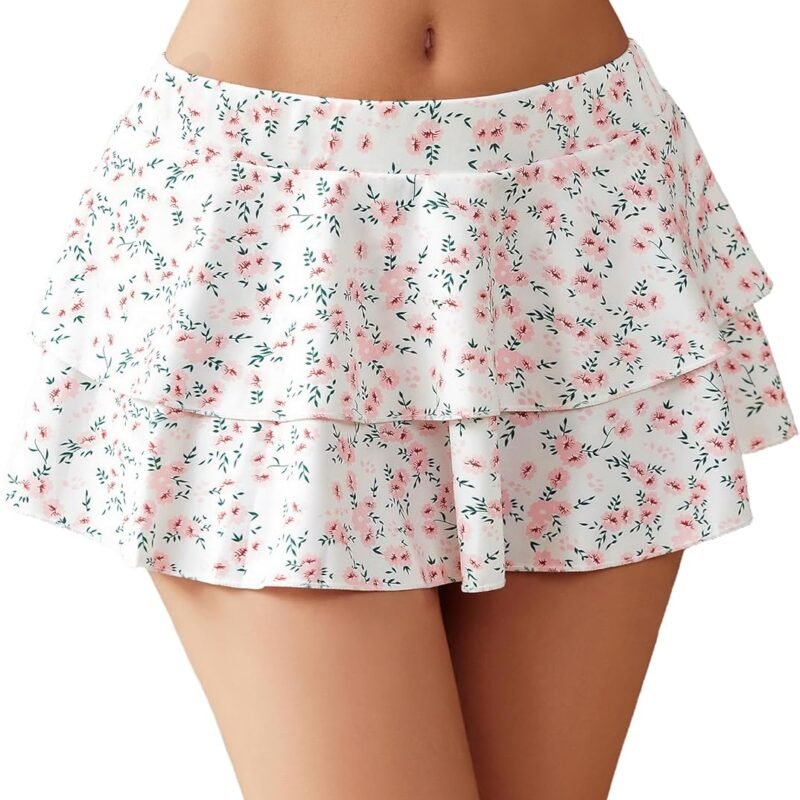 Avidlove Women Pleated Mini Skirt Solid Ruffle Lingerie Skirts