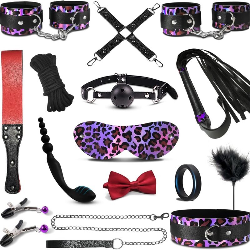 Bondage Set BDSM Restraints Kit for Couples Sex Games,16Pcs Adult Sex Toys Kit with Rope Handcuffs Collars Ankles & Wrist Bar for Sexual Pleasure,Sex Things for Couples Kinky