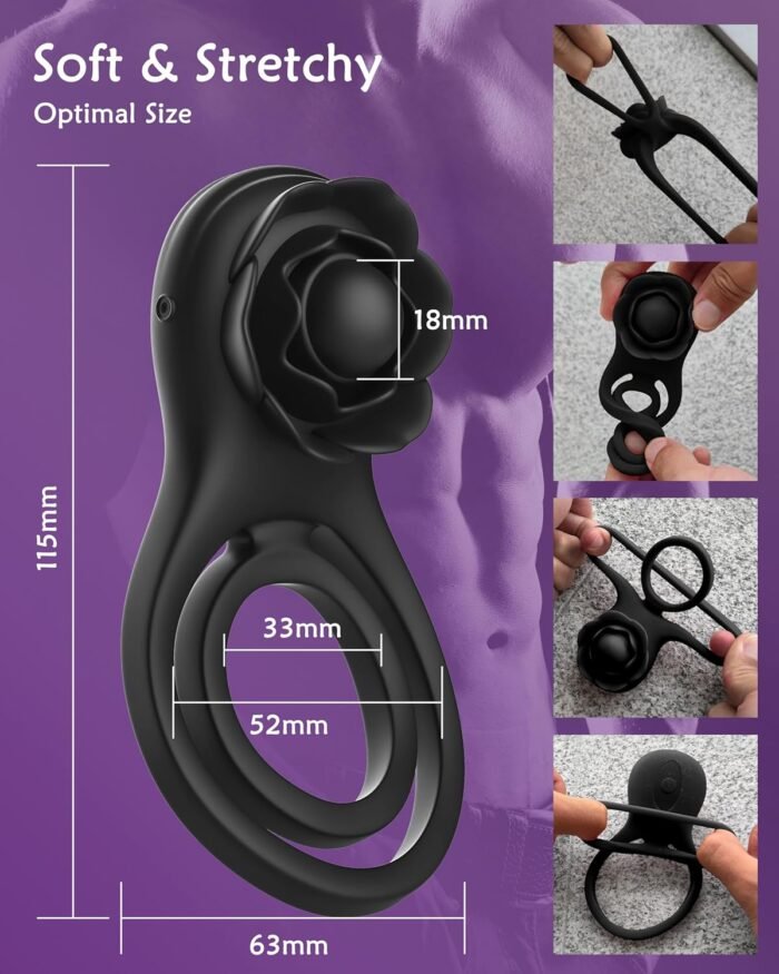 Vibrating Cock Ring with Rose Clitoral Stimulator,Couples Adult Sex Toys for Men Women, Pleasure Penis Ring Vibrator with 9 Vibrations G Spot Stimulation,Male Vibrator Sex Toys - Image 5