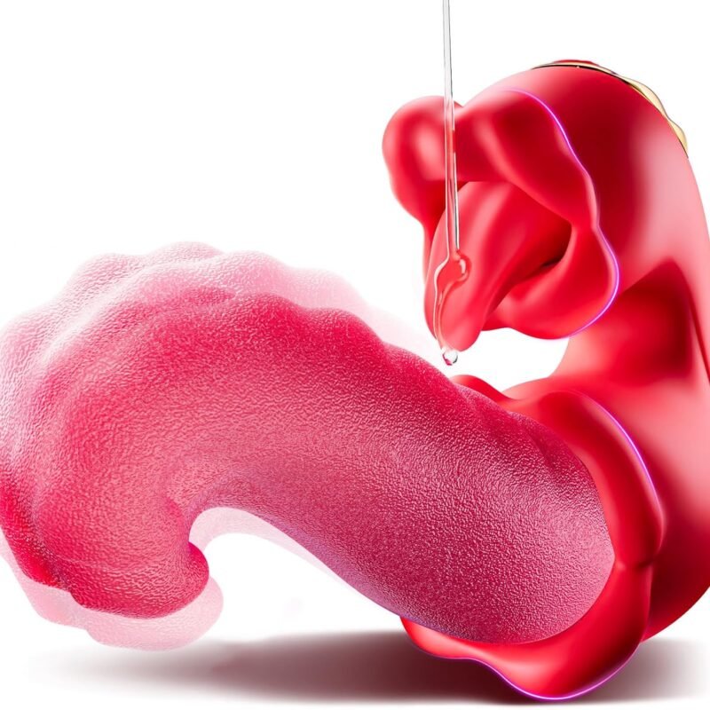 Adult Sex Toys for Women – 4-in-1 Vibrator with Tongue Thrusting Dildos, G Spot Dildo & 10 Clitoral Licking Modes, Rose Sex Toy for Female Pleasure & Couple Games