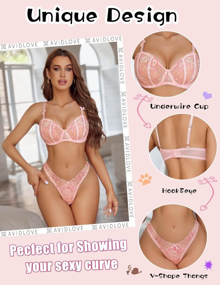 Avidlvoe Lingerie for Women Lace Bra and Panty Sets 2 Pieces Sexy Underwear Underwire Lingerie Set - Image 2