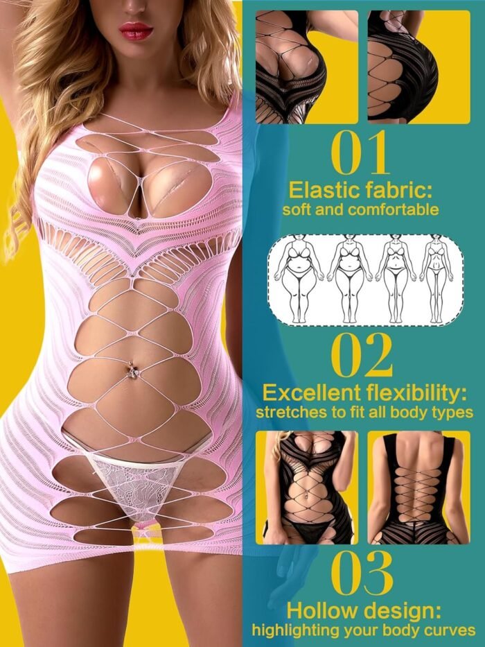 Sexy Lingerie for Women Fishnet Halter Chemise Deep V Hot Mesh Mini Dress Bodysuit Valentine's Day Stripper Outfits - Image 6