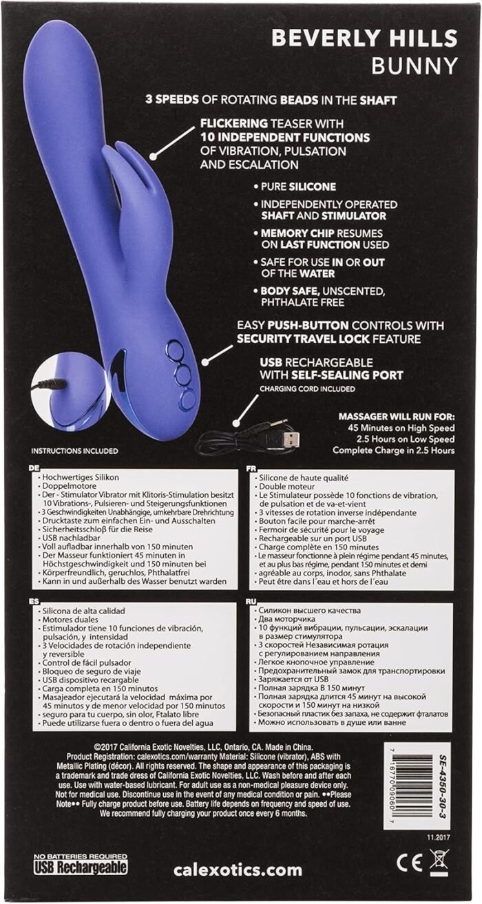 CalExotics California Dreaming Beverly Hills Bunny - Silicone Rabbit Vibrator – Waterproof Clitoral Sex Toys for Couples – 10 Vibration Function Massager - Purple - Image 5