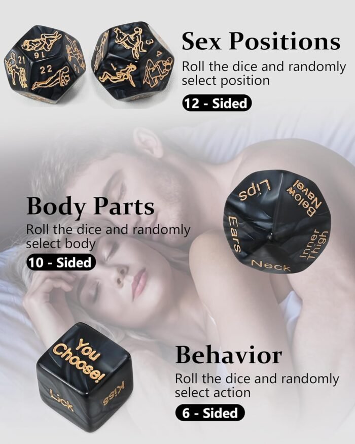 Positions Sex Dice Game for Couples Kinky Toys for Date Night Adult with Actions Body Parts, Naughty Sexy Fun Intimate Dice Set for Gift Ideas Travel Romantic Nights,Adults Love Foreplay, Black - Image 2