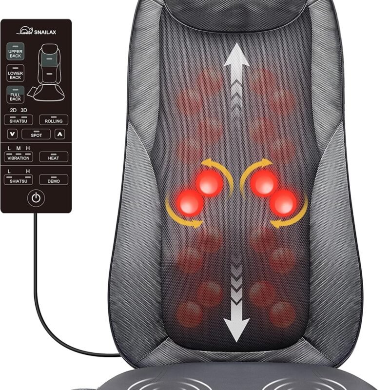 Snailax Back Massager with Heat, Shiatsu Massage Chair Pad for Back Pain, Rolling Kneading Massage Seat Cushion, Gifts for Women/Men, Stress Relax at Home Office