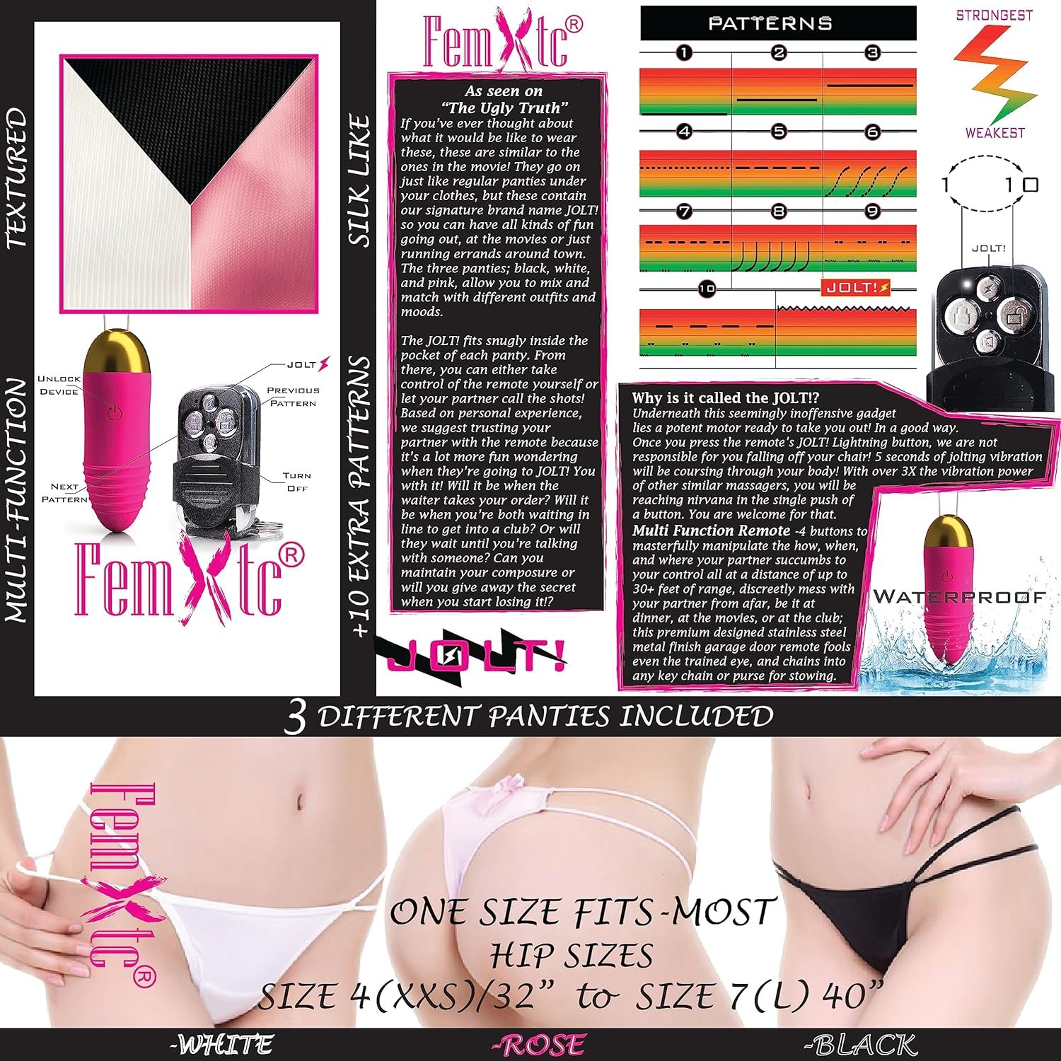 Womens Remote Control Vibrating Panties with JOLT! Vibrator as seen on The Ugly Truth (3 Panty Pairs, Fits All) - Image 2