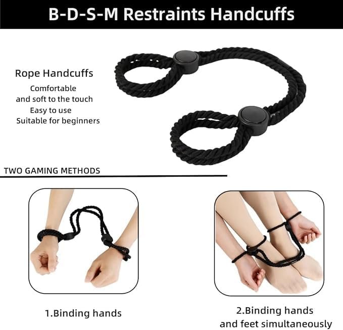 2 Pack Sex Rope Kit Handcuffs Bracelets Bed Restraints Ankle Cuffs Adjustable Rope Bracelets Anklets for Women/Men BDSM Bondage Sex Toys Cotton Ropes Wrist Cuffs Beginner Set Sweater ULP-0C - Image 2