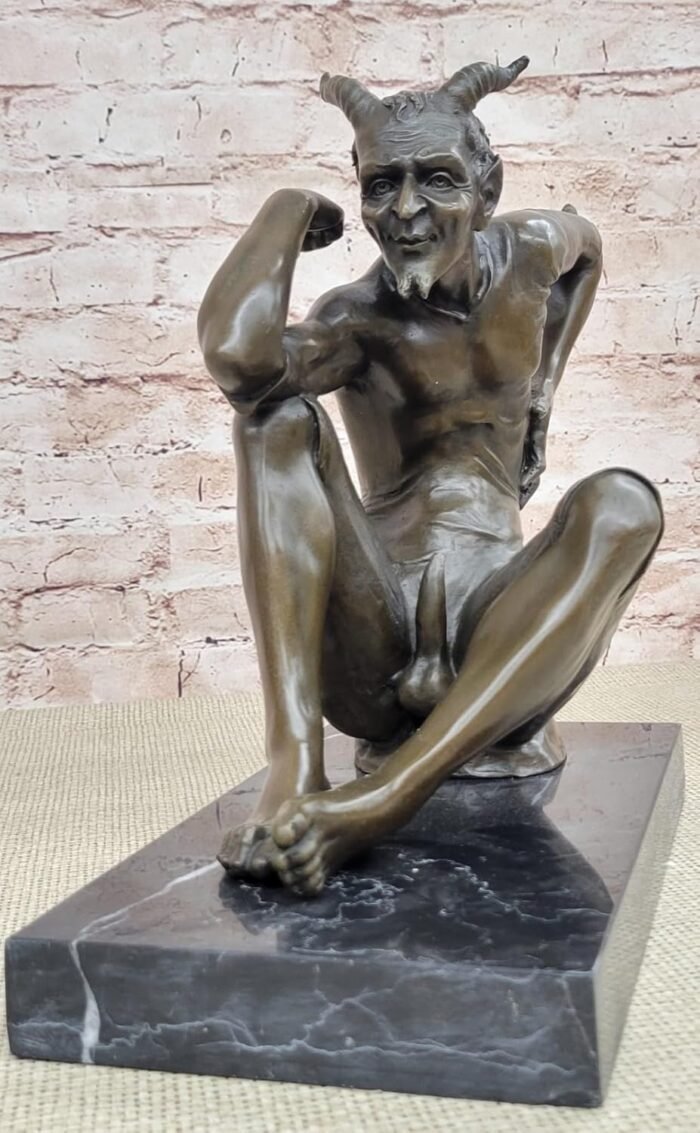 Milo's Erotic Art Deco Bronze: Lustful Devil Satyr Faun Sculpture - Unique Décor Decorative Sale Gift Home Décor by Finery Bronze - Image 2