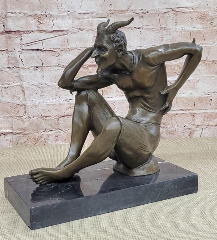 Milo's Erotic Art Deco Bronze: Lustful Devil Satyr Faun Sculpture - Unique Décor Decorative Sale Gift Home Décor by Finery Bronze - Image 3