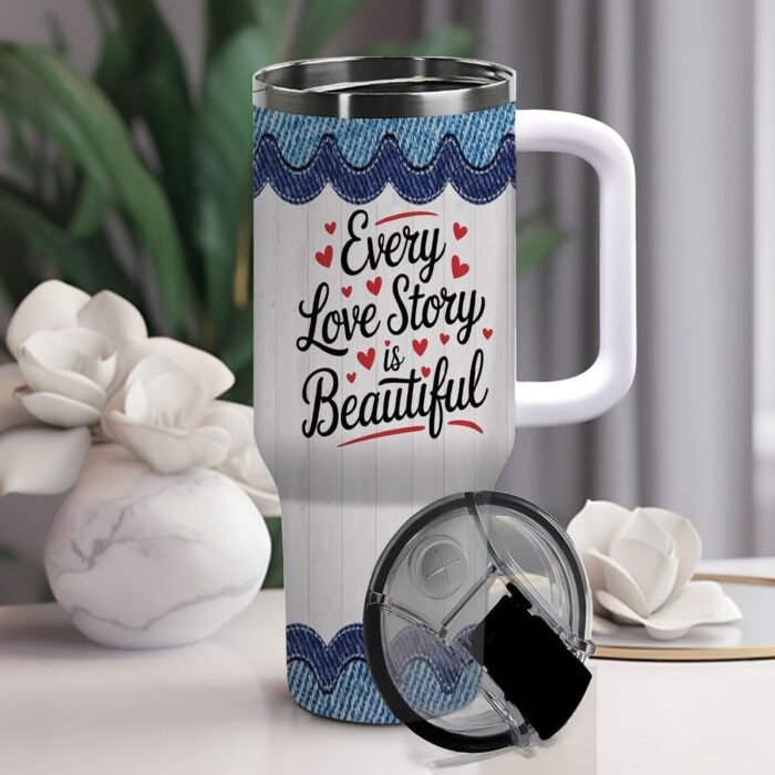 40oz Tumbler with Handle – Valentine's day massage-Personalized Couple Gift for Anniversary Wedding Gift, Birthday, Mother's Day, Valentine’s Day shgv55 - Image 2