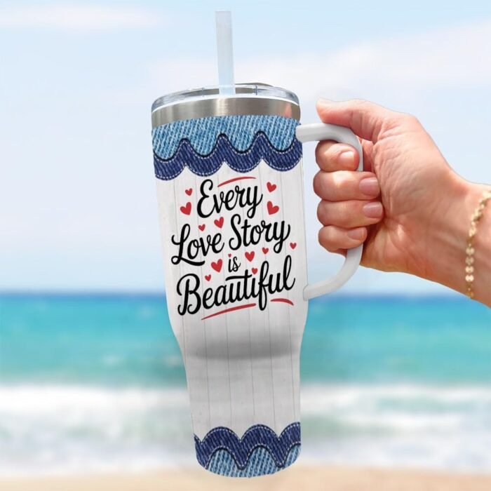40oz Tumbler with Handle – Valentine's day massage-Personalized Couple Gift for Anniversary Wedding Gift, Birthday, Mother's Day, Valentine’s Day shgv55 - Image 7