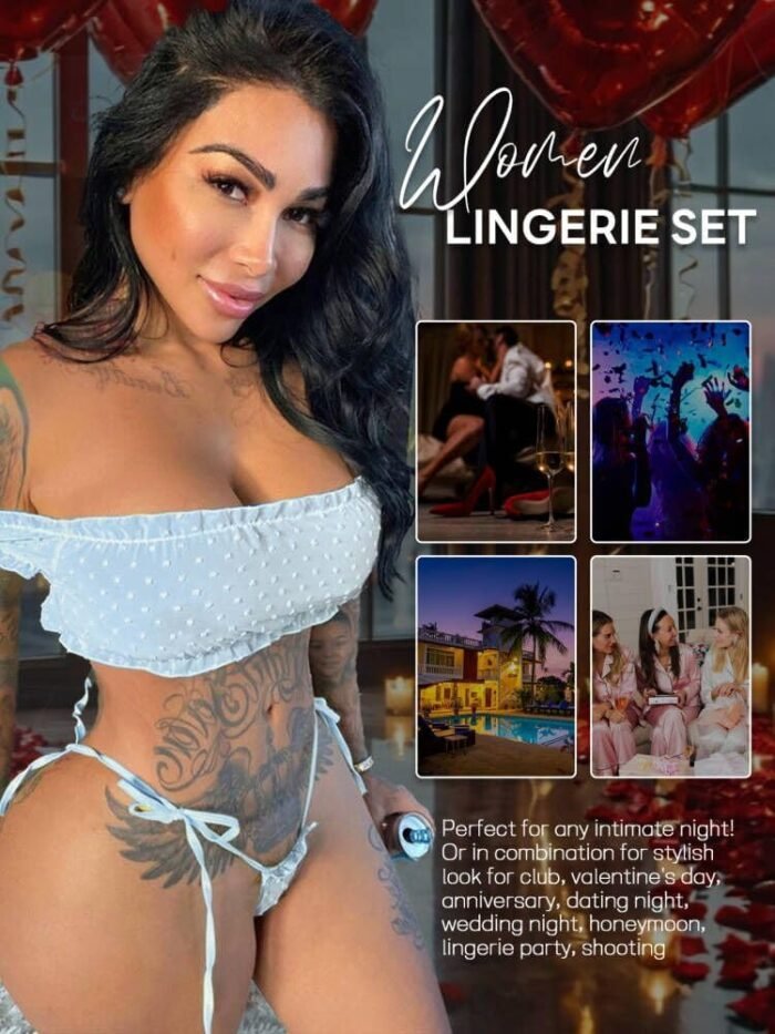 Buitifo Women Lingerie Set Lace Babydoll Self Tie Sexy Bra and Panty Pajamas Set - Image 5