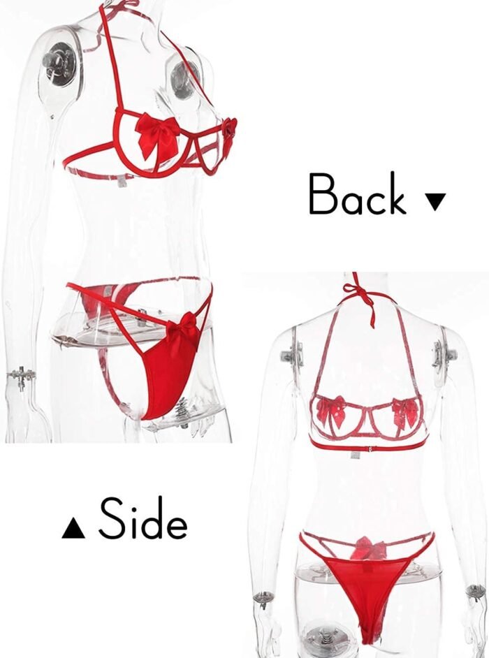 Kaei&Shi Present Bow Lingerie,Christmas Holiday Bra And Panty Set,Sexy Valentines Lingerie Sets Birthday Anniversary Boudoir - Image 2