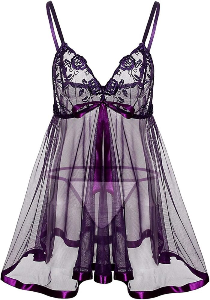 Women's Chemise Exotic Lingerie for Women Naughty for Sex Sexy Bow Tie Babydoll Nightie Butterfly Lace Clear Camisole
