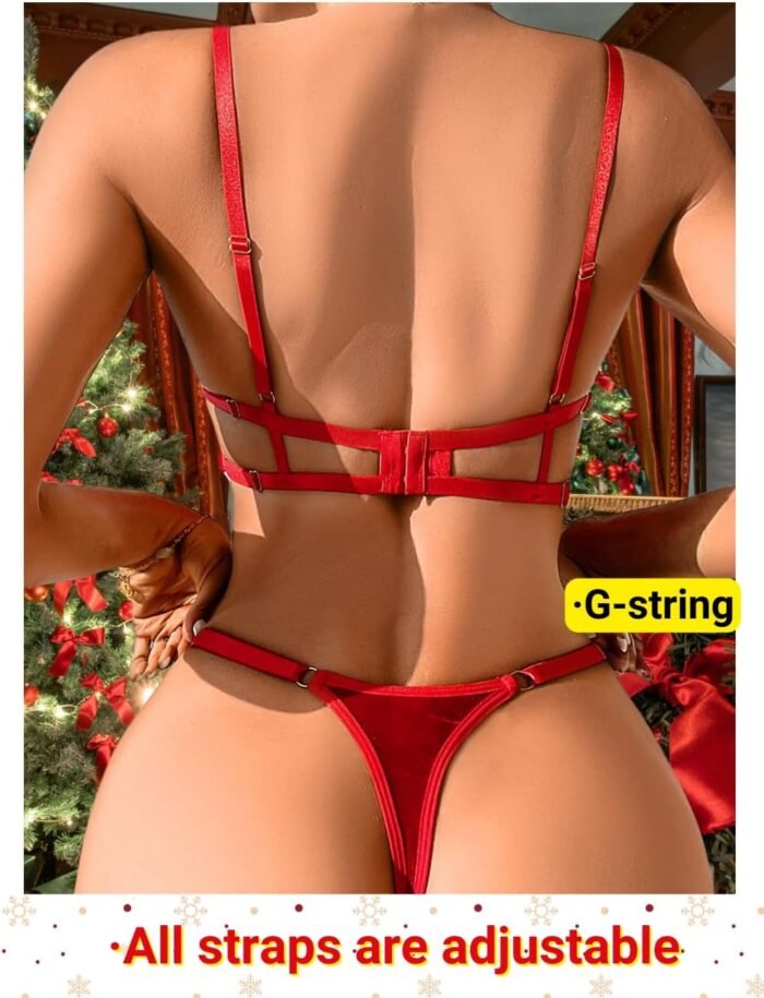 Kaei&Shi Unwrap Bow Lingerie,Velvet Matching Bra And Panty Sets For Women,Sexy Present Christmas Valentines Day - Image 3