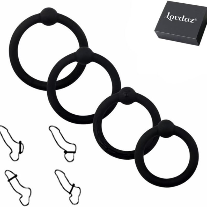 Penis Rings Set with 4 Different Sizes Cock Rings for Erection Enhancing, Long Lasting Stronger Adult Sex Toy, Soft Stretchy Silicone Cock Ring for Men Couple Sexual Pleasure Enhancing, Black