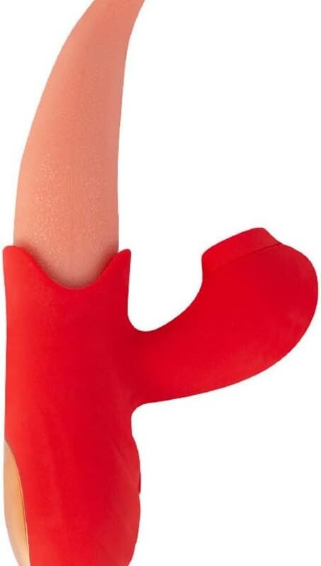 Realistic tongue licking red female sex toy with 10 vibration modes, using nipple and breast massagers to stimulate the clitoris, G-spot, vagina, and anus, perfect for masturbation and couple foreplay