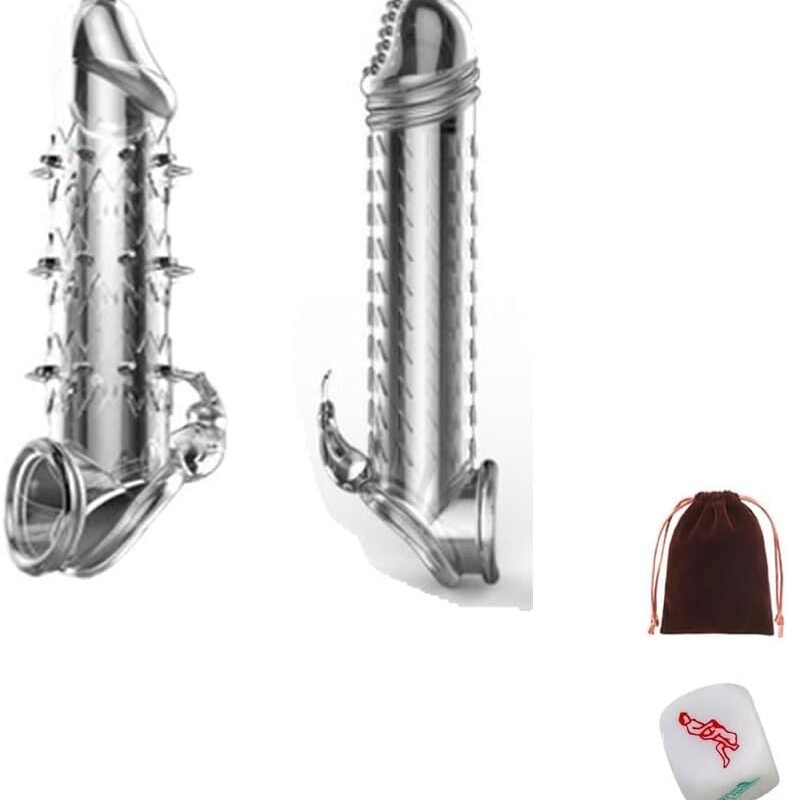 Silicone Penis Sleeve Reusable Condoms Stretchy Textured Studded Stretchy Penis Extender Set Cock Sleeve Penis Rings Erection Delay Sex Toys for Men Couples with Sex Dice 3PCS