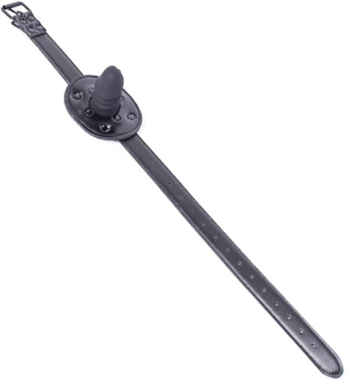 SM Realistic Penis Gag Sex Bondage Mouth Gag with Adjustable Leather Strap for Couple Restraint Set (Length: 6cm, Black) - Image 5