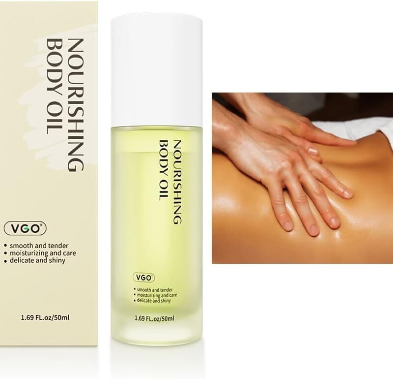 VGO Body Oil, Nourishing & Moisturizing Massage Oil for Women and Men with Jojoba Seed, Relieves Muscle Tension & Firms Skin, Perfect for Dry & Sensitive Skin, All-Natural & Safe,1.69 oz