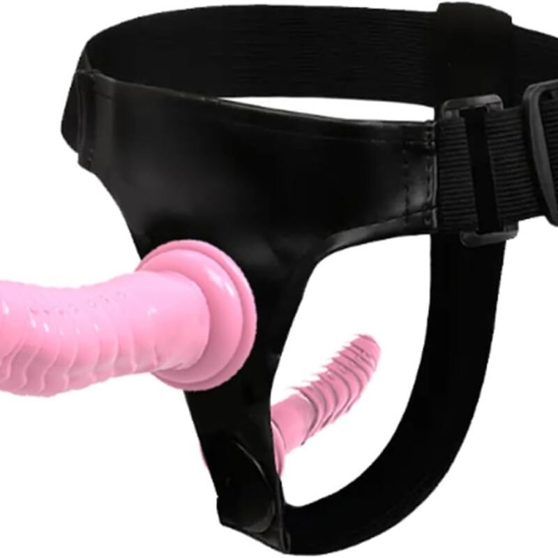 Strap On Dildo Harness for Women Double Ended Strapless Strapon Sex Toy with Adjustable Straps Hands Free Consoladores for Lesbian Couples Adult Use (Pink)