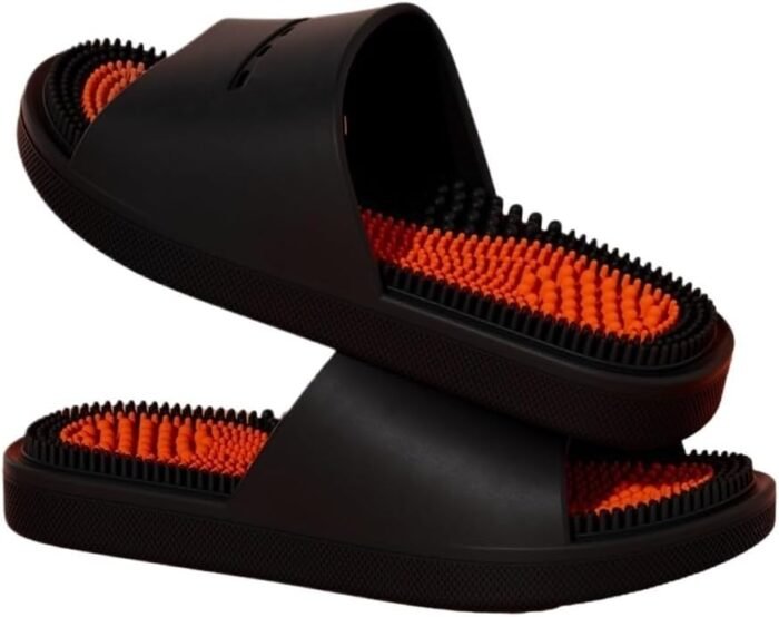 Reflexology Massage Slippers Men Women Acupressure Foot Open Toe Sandals Summer Couples Home Shower Shoes Relieves Nerve Tension and Pain in The Feet(Black,9.5/10)
