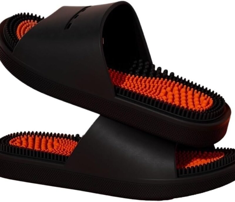 Reflexology Massage Slippers Men Women Acupressure Foot Open Toe Sandals Summer Couples Home Shower Shoes Relieves Nerve Tension and Pain in The Feet(Black,9.5/10)