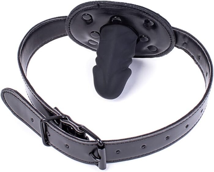 SM Realistic Penis Gag Sex Bondage Mouth Gag with Adjustable Leather Strap for Couple Restraint Set (Length: 6cm, Black)