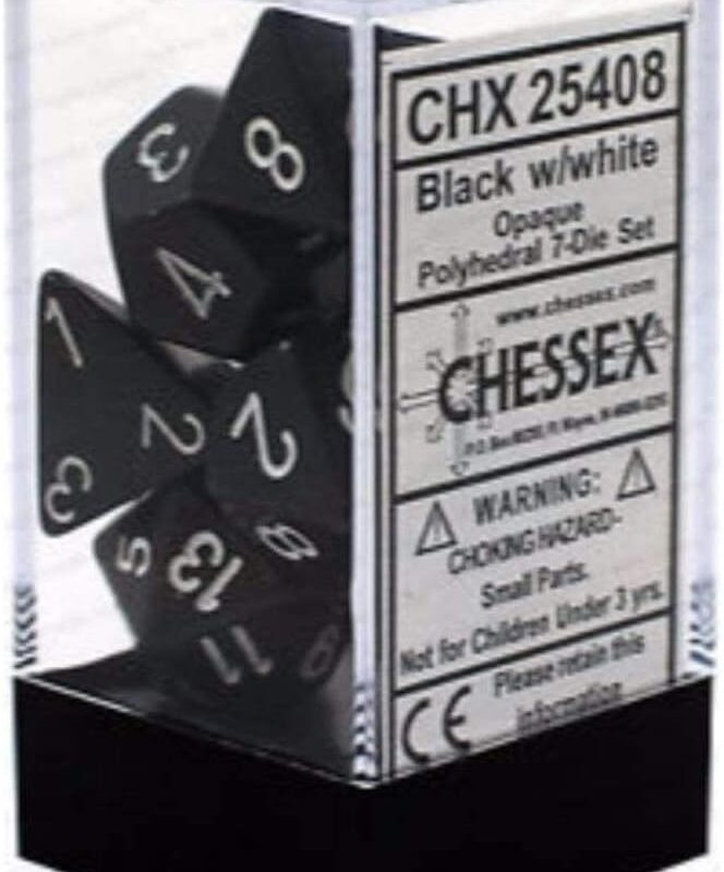 Chessex CHX25408 Dice-Opaque Black/White Set