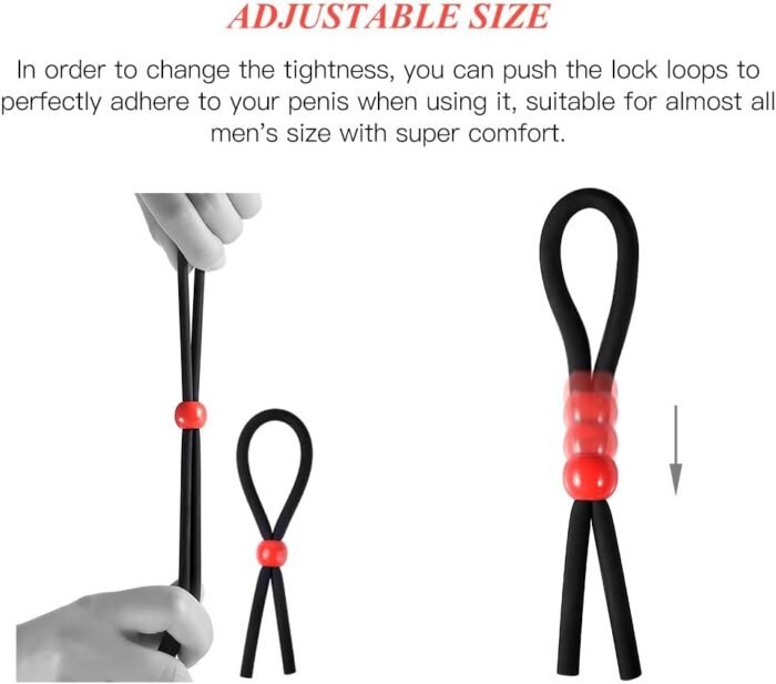 Utimi Adjustable Cock Ring Set Love Rings Basic Penis Ring Sex Toys, Silicone Male Cock Ties Black String with Red Beads, Designed for Harder Erection, 3 Pcs - Image 7