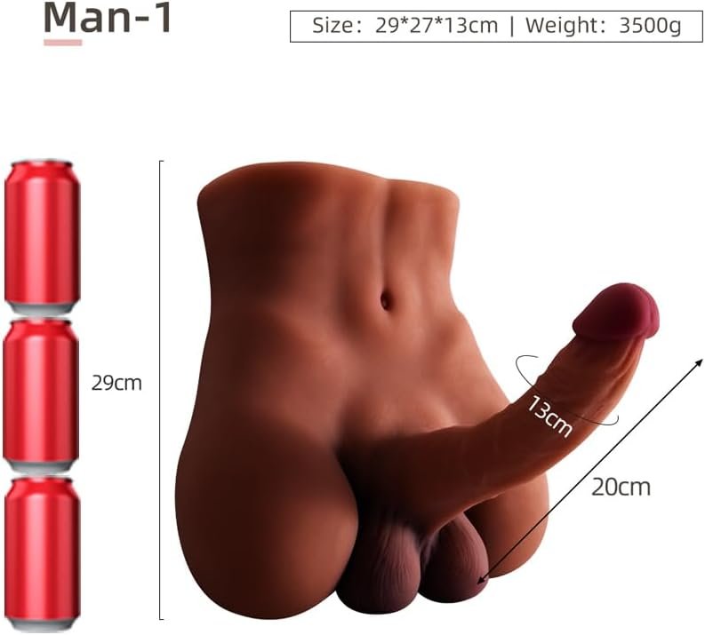 7.72LB Male Sex Doll with Flexible Dildo, Realistic Sex Dolls 7.87in Huge Cock for Female Masturbation, Tight Anal Butt for Gay Sex Toys, Unisex Masturbator Sex Doll for Women Men Couple Sex Toy