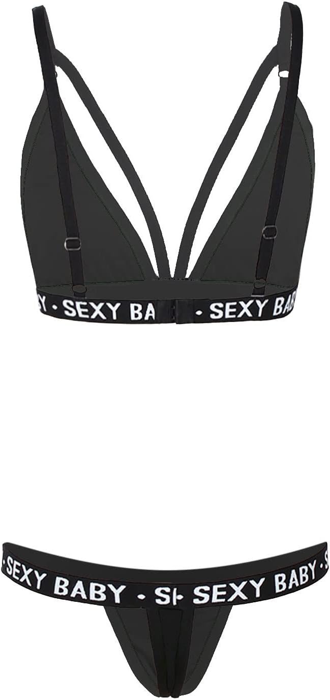 Women 2pcs Sexy Bra and Panty Lingerie Sets Solid Letter Print Straps Push Up Sleepwear Underwear for Sex Naughty - Image 7