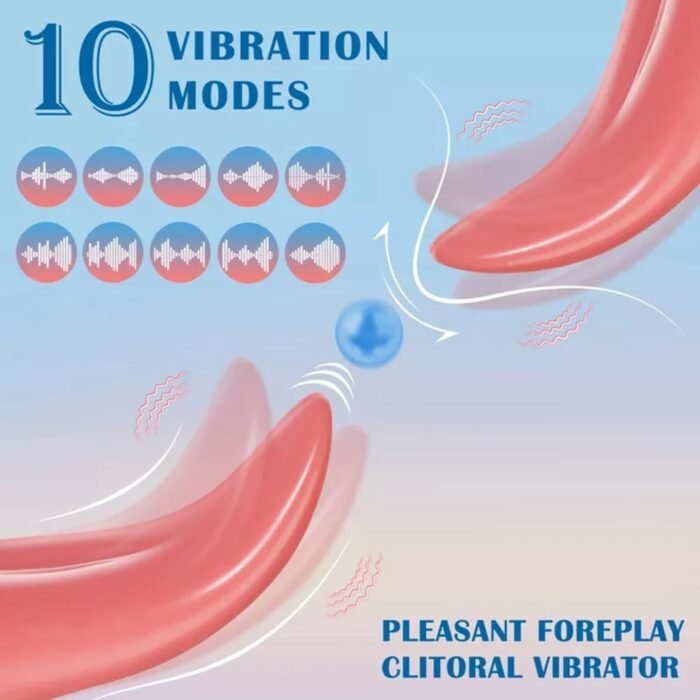 Realistic tongue licking red female sex toy with 10 vibration modes, using nipple and breast massagers to stimulate the clitoris, G-spot, vagina, and anus, perfect for masturbation and couple foreplay - Image 2