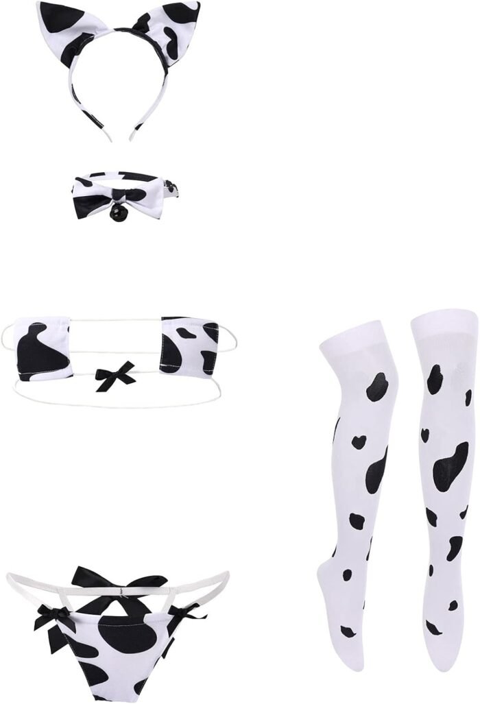 Lingerie for Women Sexy Slutty Cow Maid Cosplay Costume Bra Bodysuits Thong Stockings Tail Role Playing Outfit