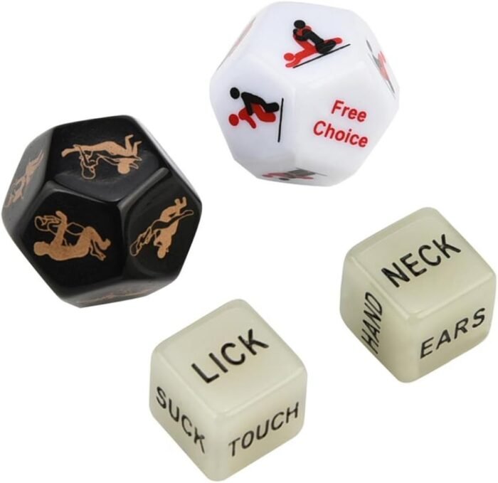 Adult Couples Dice Set, 4 Pcs Naughty Dice Game, Red, Hexahedron, Acrylic
