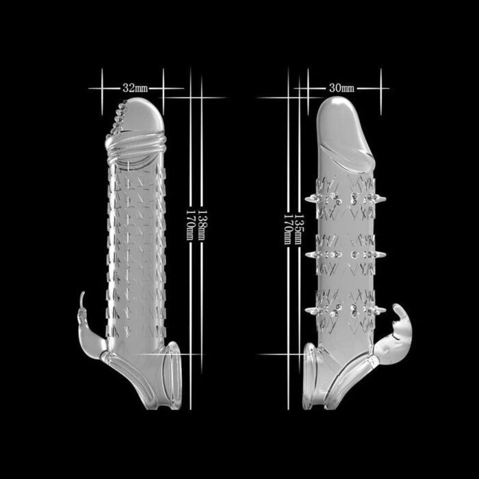 Silicone Penis Sleeve Reusable Condoms Stretchy Textured Studded Stretchy Penis Extender Set Cock Sleeve Penis Rings Erection Delay Sex Toys for Men Couples with Sex Dice 3PCS - Image 5