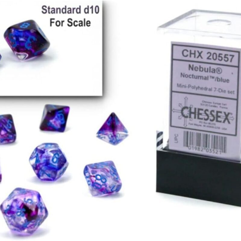 Chessex Dice Set – 10mm Nebula Nocturnal/Blue Luminary Polyhedral Dice Set – Dungeons and Dragons D&D DND TTRPG Dice – Includes 7 Dice - D4 D6 D8 D10 D12 D20 D% (CHX20557)