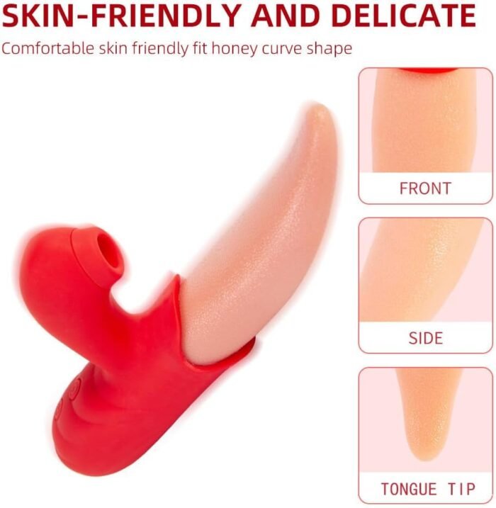 Realistic tongue licking red female sex toy with 10 vibration modes, using nipple and breast massagers to stimulate the clitoris, G-spot, vagina, and anus, perfect for masturbation and couple foreplay - Image 2