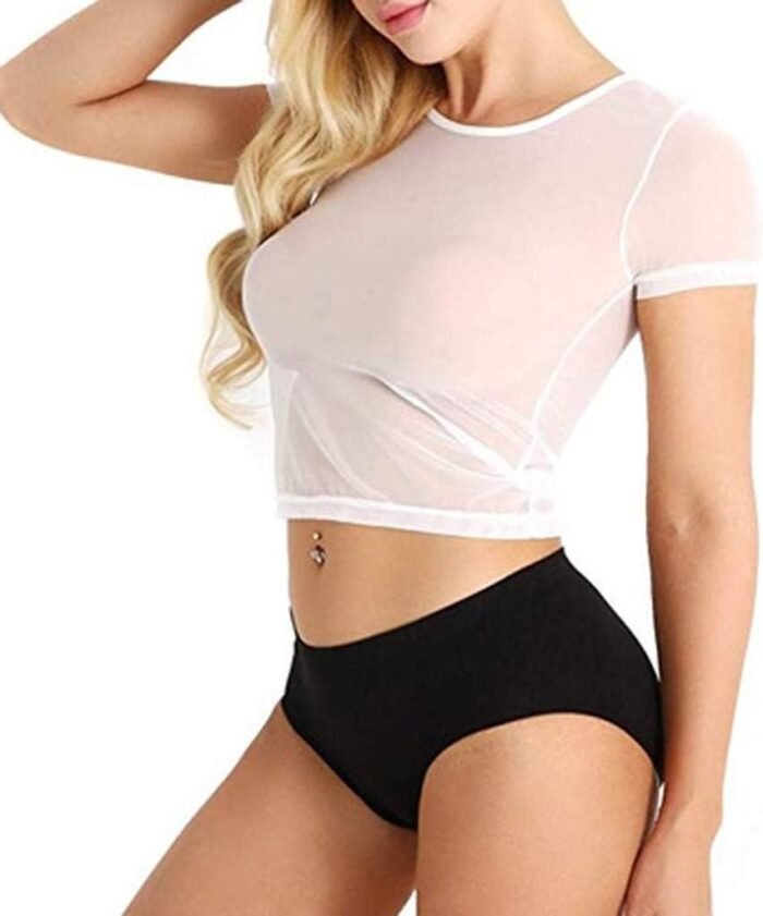 Women's Sexy Slim Mesh Sheer Clubwear Stretchy Shirt See Through Short Sleeve Comfort Blouse Tops Lingeries