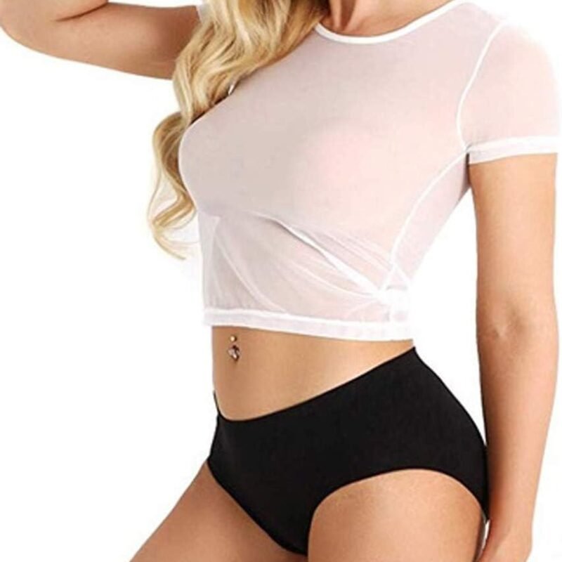 Women's Sexy Slim Mesh Sheer Clubwear Stretchy Shirt See Through Short Sleeve Comfort Blouse Tops Lingeries