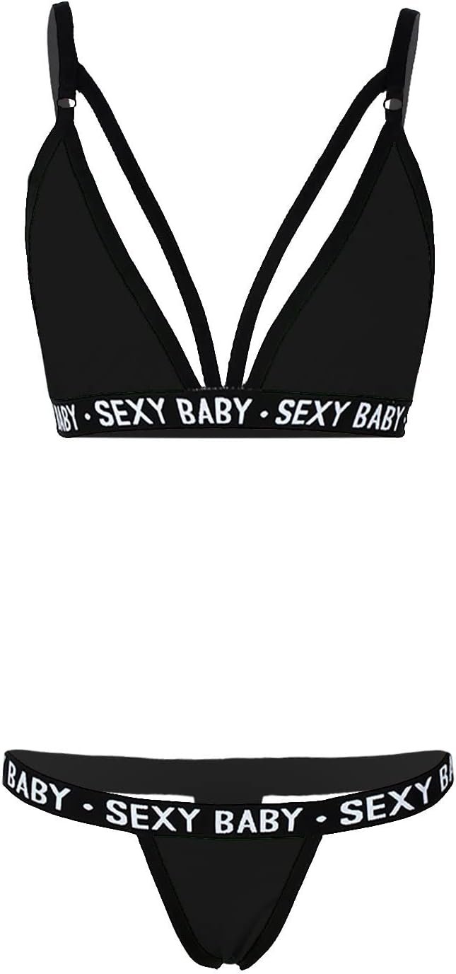 Women 2pcs Sexy Bra and Panty Lingerie Sets Solid Letter Print Straps Push Up Sleepwear Underwear for Sex Naughty - Image 6