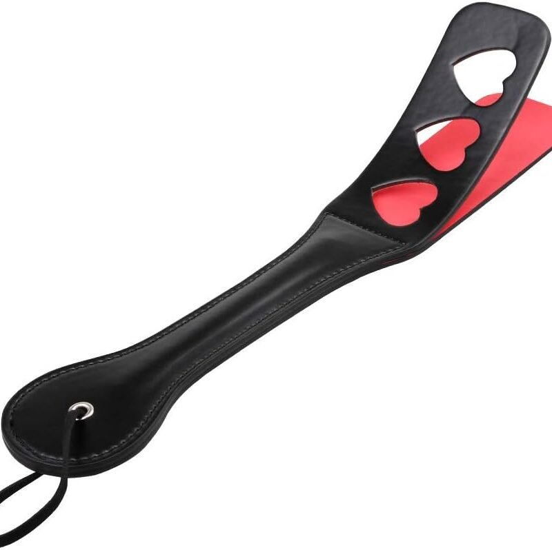 Hearts Spanking Paddle for Adults, 12.8inch Faux Leather Slapper Paddle for Sex Play