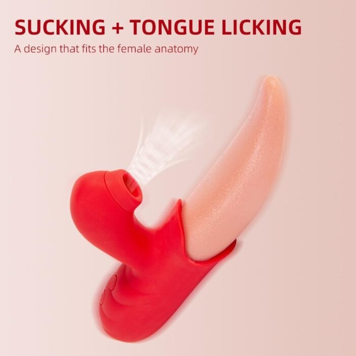 Realistic tongue licking red female sex toy with 10 vibration modes, using nipple and breast massagers to stimulate the clitoris, G-spot, vagina, and anus, perfect for masturbation and couple foreplay - Image 5