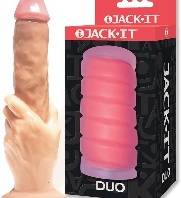 Sex Toy Couples kit of Massive The Grip Cock-in-Hand Dildo and Icon Brands Jack-It Duo, Cherry