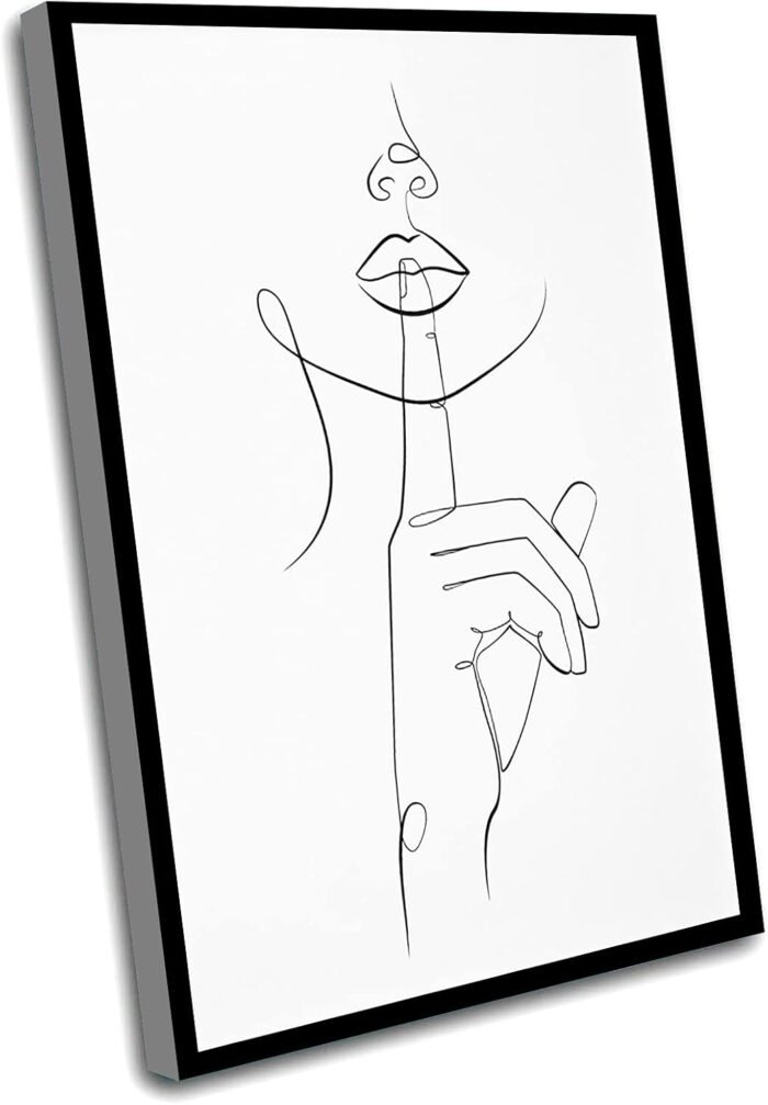 Hotel Erotic Wall Art,Woman One Line Art,Hand Line Drawing Print,Shhh Hush Female Face Print,Woman Printable Wall Art,Minimalist Lips Poster,Finger On Mouth,8x12 Inch Framed Wall Art