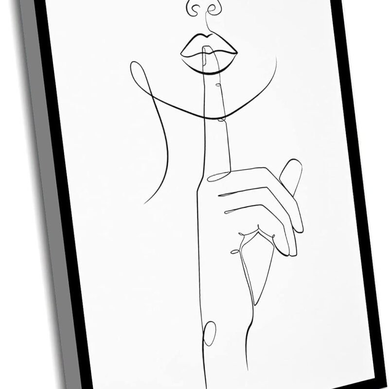 Hotel Erotic Wall Art,Woman One Line Art,Hand Line Drawing Print,Shhh Hush Female Face Print,Woman Printable Wall Art,Minimalist Lips Poster,Finger On Mouth,8x12 Inch Framed Wall Art
