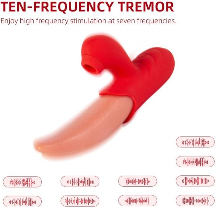 Realistic tongue licking red female sex toy with 10 vibration modes, using nipple and breast massagers to stimulate the clitoris, G-spot, vagina, and anus, perfect for masturbation and couple foreplay - Image 7