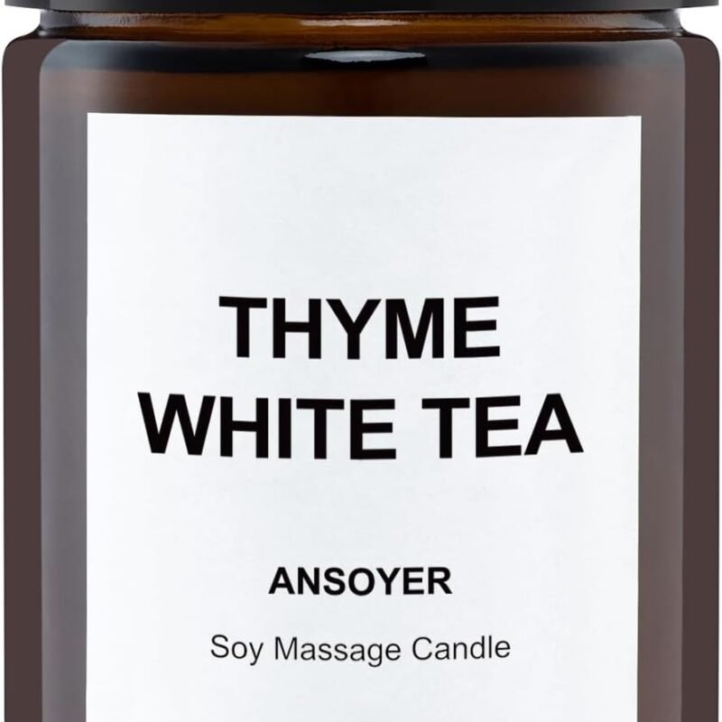 Massage Candles for Relationship Gifts - Edible Soy Wax & Hemp Seed Oil Based, Candle That Transforms into Body Oil - Jars, 7 OZ (Thyme & White Tea)