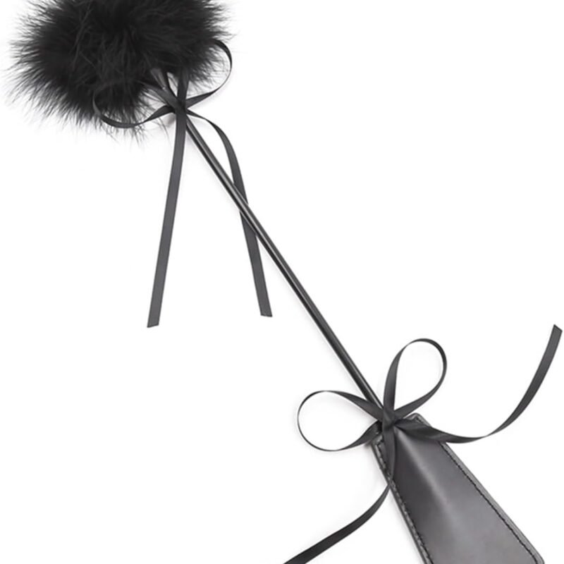 Black Flirting Feather BDSM PU Leather Whip BDSM Spanking Flogger Horse Whip Slave Bondage Restraints Sex Toys for Women Couples Black One Size